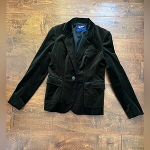 Black Velvet Women's Blazer with Satin Piped Pocket Detailing